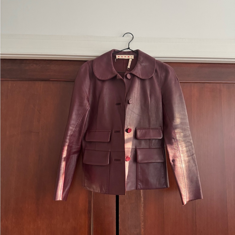 Marni Brown Leather Jacket Classic Design